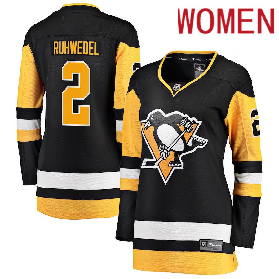 Women Pittsburgh Penguins 2 Chad Ruhwedel Fanatics Branded Black Premier Breakaway Player NHL Jersey
